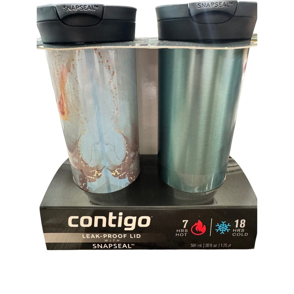 Contigo Snapseal Travel Mug 20oz 2-Pack Translucent Flower Bubble Tea Stainless